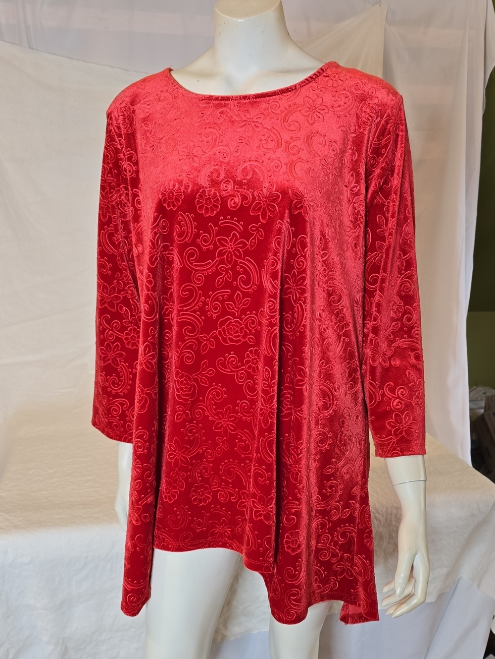 Ruby Rd. Red Velvet Burnout Floral Tunic